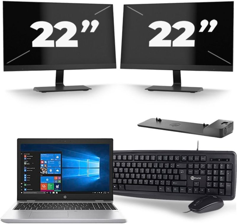 HP ProBook 650 G5 - Intel Core i5-8e Generatie - 15 inch - 16GB RAM - 256GB SSD - Windows 11 + 2x 22 inch Monitor Zichtbare schade