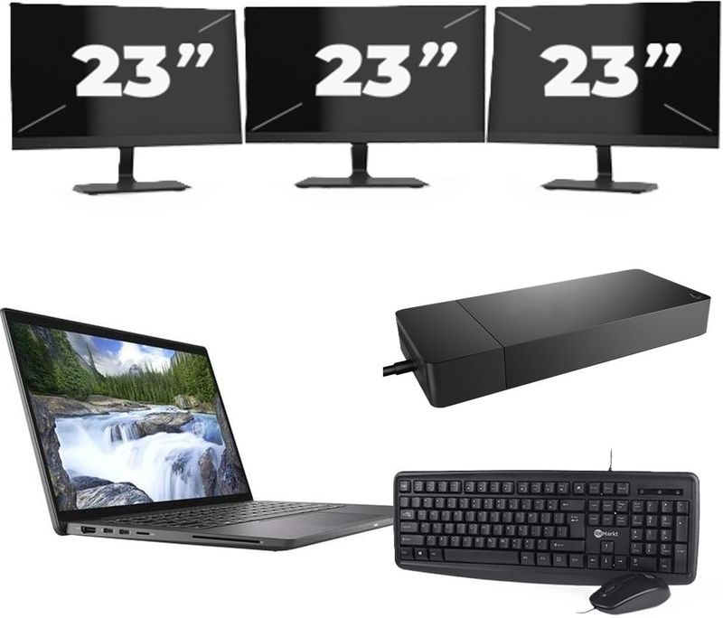 Dell Latitude 7410 - Intel Core i5-10e Generatie - 14 inch - 16GB RAM - 256GB SSD - Windows 11 Home + 3x 23 inch Monitor Zichtbare schade