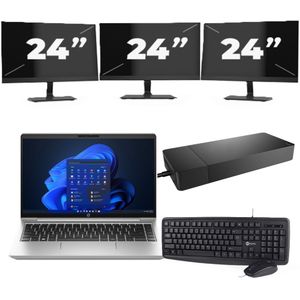 HP ProBook 440 G10 - Intel Core i3-13e Generatie - 14 inch - 16GB RAM - 256GB SSD - Windows 11 Home + 3x 24 inch Monitor Nette Staat