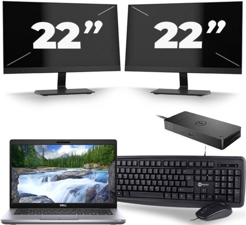 Dell Latitude 5411 - Intel Core i5-10e Generatie - 14 inch - 16GB RAM - 256GB SSD - Windows 11 + 2x 22 inch Monitor Nette Staat