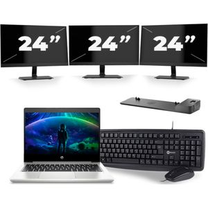 HP ProBook 430 G6 - Intel Core i5-8e Generatie - 13 inch - 16GB RAM - 256GB SSD - Windows 11 + 3x 24 inch Monitor Zichtbaar gebruikt