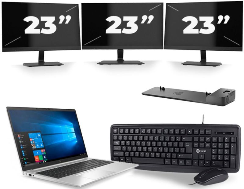 HP EliteBook 850 G7 - Intel Core i5-10e Generatie - 15 inch - 16GB RAM - 256GB SSD - Windows 11 + 3x 23 inch Monitor Zichtbaar gebruikt