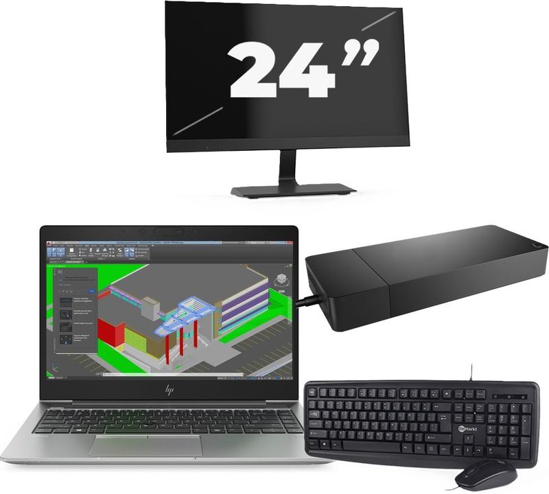 HP ZBook 14u G5 - Intel Core i7-8e Generatie - 14 inch - 16GB RAM - 256GB SSD - Windows 11 + 1x 24 inch Monitor Zichtbaar gebruikt