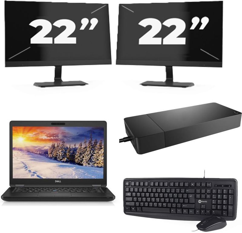 Dell Latitude E5490 - Intel Core i5-8e Generatie - 14 inch - 16GB RAM - 256GB SSD - Windows 11 Home + 2x 22 inch Monitor Zichtbare schade