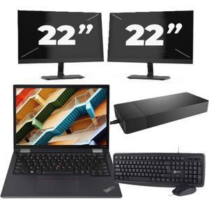 Lenovo ThinkPad X13 Yoga - Intel Core i5-10e Generatie - 13 inch - 16GB RAM - 256GB SSD - Windows 11 Home + 2x 22 inch Monitor Zichtbaar gebruikt