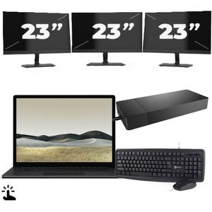 Microsoft Surface Laptop 3 - Intel Core i5-10e Generatie - 13 inch - Touch - 8GB RAM - 256GB SSD - Windows 11 Home + 3x 23 inch Monitor Zichtbaar gebruikt