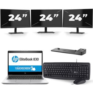 HP EliteBook 830 G5 - Intel Core i5-8e Generatie - 13 inch - 16GB RAM - 256GB SSD - Windows 11 + 3x 24 inch Monitor Zichtbaar gebruikt