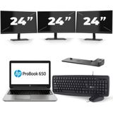 HP ProBook 650 G3 - Intel Core i7-7e Generatie - 15 inch - 16GB RAM - 256GB SSD - Windows 11 + 3x 24 inch Monitor Nette Staat