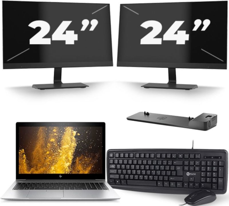 HP EliteBook 850 G5 - Intel Core i7-8e Generatie - 15 inch - 16GB RAM - 256GB SSD - Windows 11 + 2x 24 inch Monitor Zichtbaar gebruikt