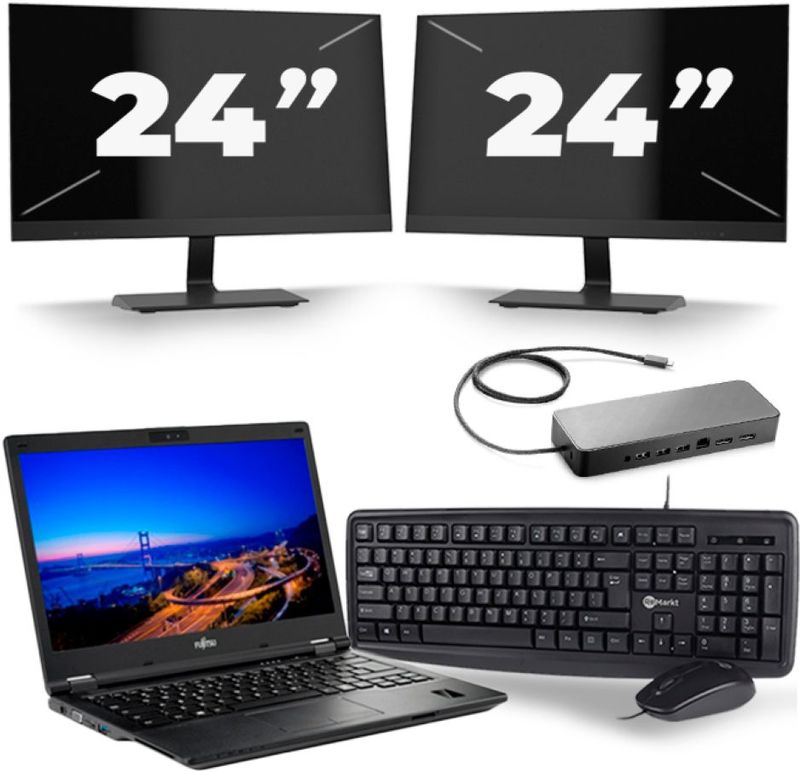 Fujitsu LifeBook E549 - Intel Core i5-8e Generatie - 14 inch - 16GB RAM - 256GB SSD - Windows 11 + 2x 24 inch Monitor Zichtbaar gebruikt