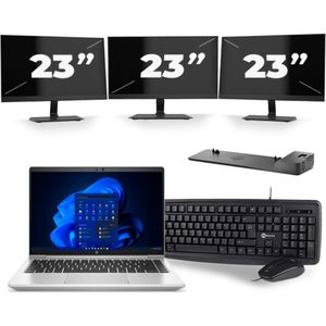 HP ProBook 640 G8 - Intel Core i5-11e Generatie - 14 inch - 16GB RAM - 256GB SSD - Windows 11 + 3x 23 inch Monitor Zichtbaar gebruikt