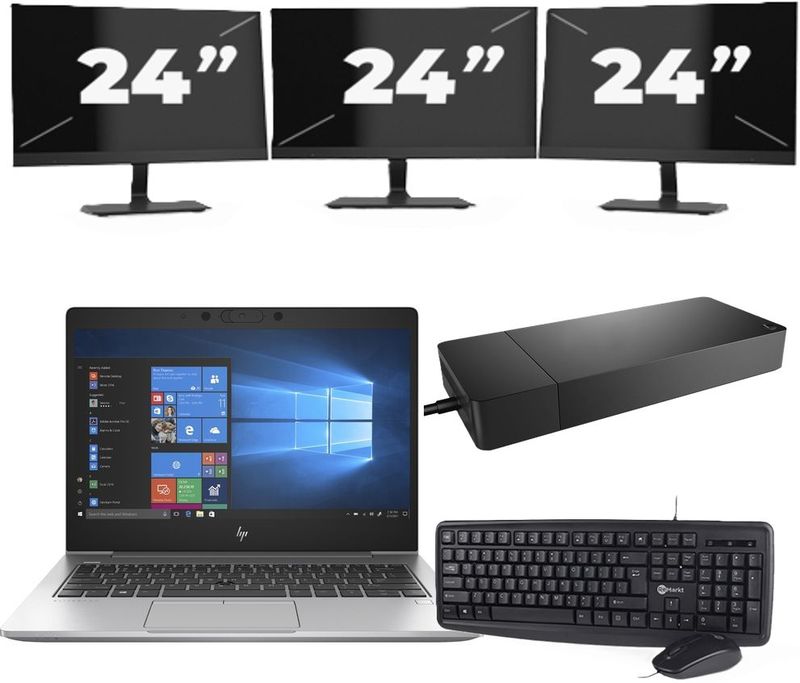 HP EliteBook 735 G6 - AMD Ryzen 5 PRO 3500U - 13 inch - 16GB RAM - 256GB SSD - Windows 10 + 3x 24 inch Monitor Zichtbaar gebruikt