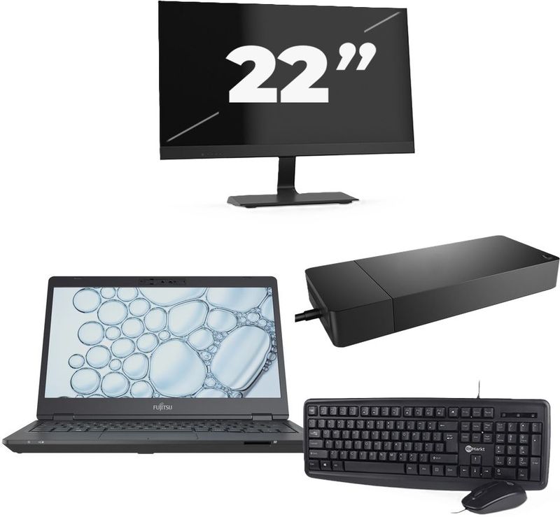 Fujitsu Lifebook U7310 - Intel Core i5-10e Generatie - 13 inch - 8GB RAM - 256GB SSD - Windows 11 Home + 1x 22 inch Monitor Nette Staat