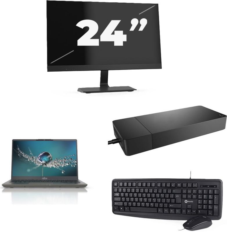 Fujitsu Lifebook U7411 - Intel Core i5-11e Generatie - 14 inch - 16GB RAM - 256GB SSD - Windows 11 Home + 1x 24 inch Monitor Zichtbaar gebruikt