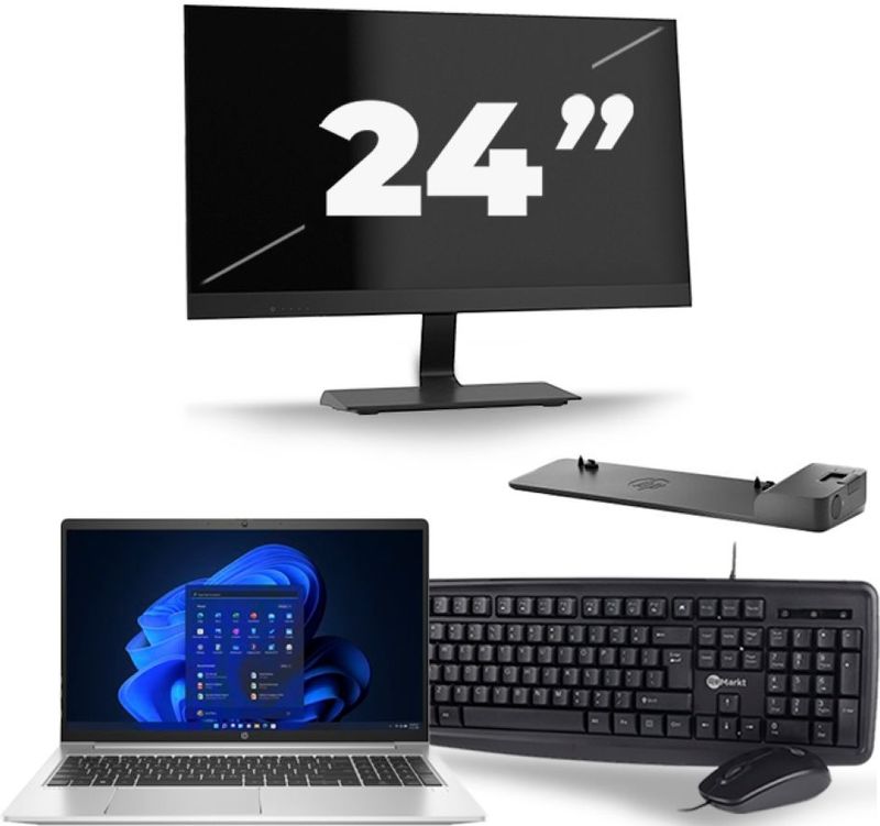 HP Probook 450 G8 - Intel Core i5-11e Generatie - 15 inch - 16GB RAM - 256GB SSD - Windows 11 + 1x 24 inch Monitor Zichtbaar gebruikt