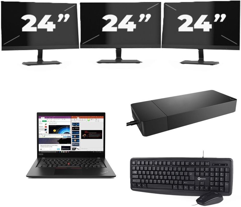 Lenovo ThinkPad X395 - AMD Ryzen 5 PRO 3500U - 13 inch - 8GB RAM - 256GB SSD - Windows 11 Home + 3x 24 inch Monitor Zichtbaar gebruikt