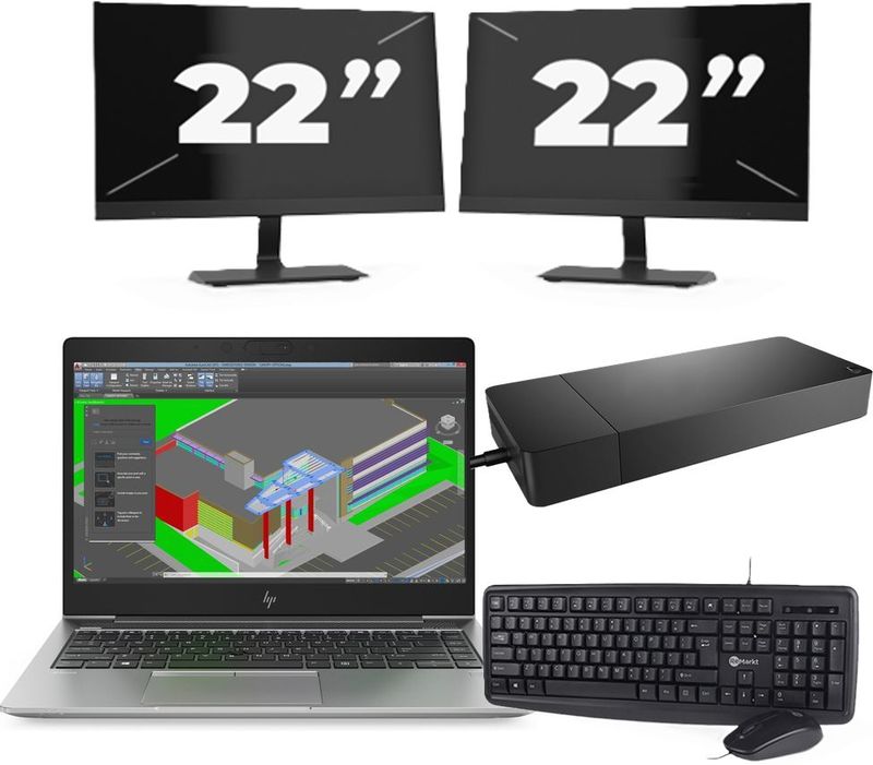 HP ZBook 14u G5 - Intel Core i7-8e Generatie - 14 inch - 16GB RAM - 256GB SSD - Windows 11 + 2x 22 inch Monitor Zichtbaar gebruikt