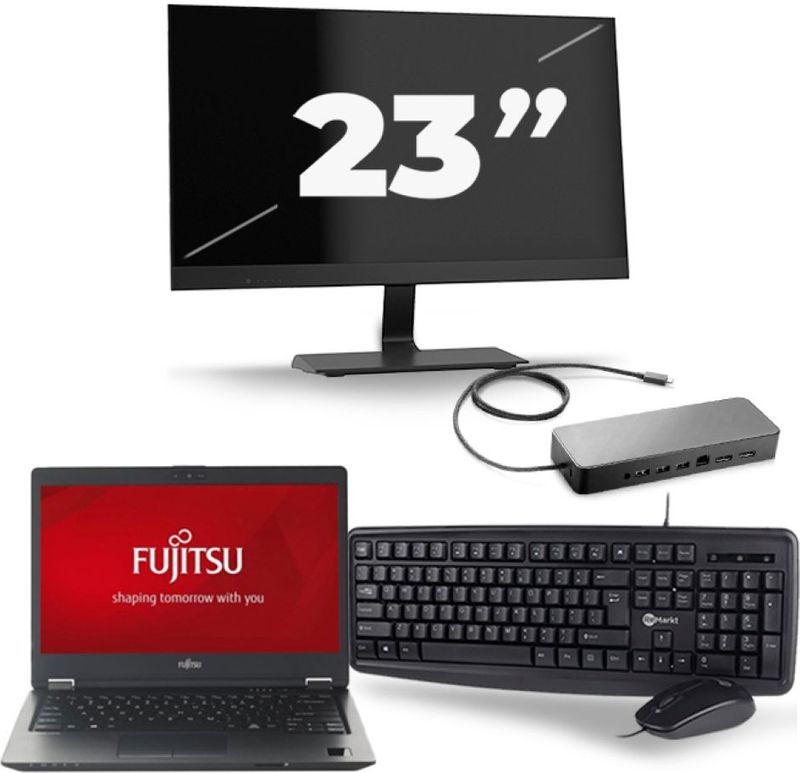 Fujitsu LifeBook U728 - Intel Core i7-8e Generatie - 12 inch - 16GB RAM - 256GB SSD - Windows 11 + 1x 23 inch Monitor Nette Staat