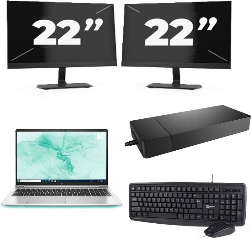 HP ProBook 650 G8 - Intel Core i5-11e Generatie - 15 inch - 16GB RAM - 256GB SSD - Windows 11 Home + 2x 22 inch Monitor Zichtbaar gebruikt