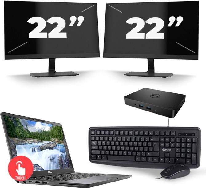 Dell Latitude 7300 - Intel Core i5-8e Generatie - 13 inch - Touch - 16GB RAM - 256GB SSD - Windows 11 Home + 2x 22 inch Monitor Zichtbaar gebruikt