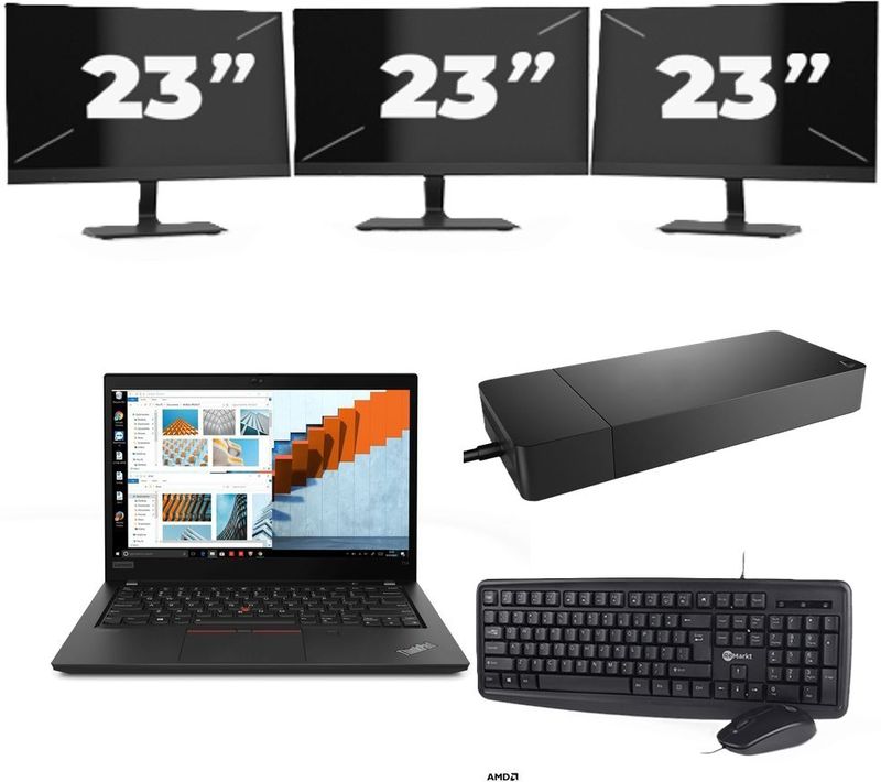 Lenovo ThinkPad T14 Gen 2 - Intel Core i5-11e Generatie - 14 inch - 16GB RAM - 256GB SSD - Windows 11 Home + 3x 23 inch Monitor Nette Staat