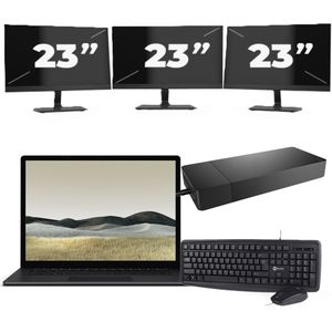 Microsoft Surface Laptop 3 - Intel Core i5-10e Generatie - 13 inch - 16GB RAM - 256GB SSD - Windows 11 Home + 3x 23 inch Monitor Nette Staat