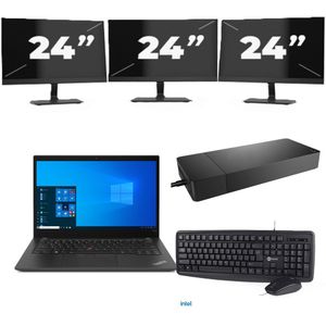 Lenovo ThinkPad T14s - Intel Core i7-10e Generatie - 14 inch - 16GB RAM - 256GB SSD - Windows 11 Home + 3x 24 inch Monitor Zichtbaar gebruikt
