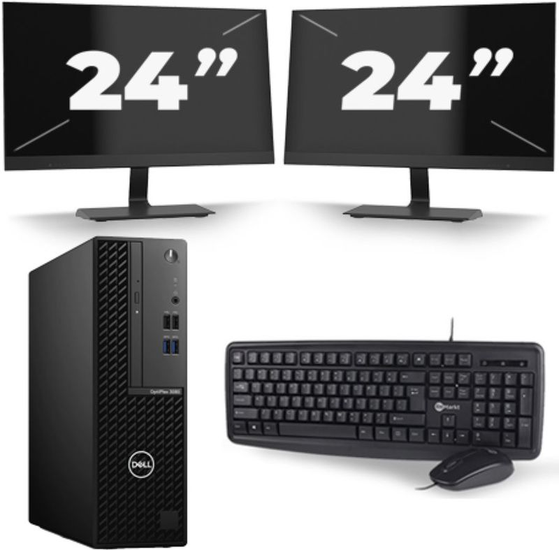 Dell Optiplex 3080 Micro USFF - Intel Core i5-10e Generatie - 16GB RAM - 256GB SSD - Windows 11 + 2x 24 inch Monitor Nette Staat