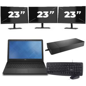 Dell Vostro 15-3568 - Intel Core i3-7e Generatie - 15 inch - 8GB RAM - 256GB SSD - Windows 11 Home + 3x 23 inch Monitor Zichtbare schade