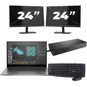 HP ZBook Studio G7 - Intel Core i7-10e Generatie - 15 inch - 16GB RAM - 256GB SSD - Windows 11 + 2x 24 inch Monitor Zichtbaar gebruikt