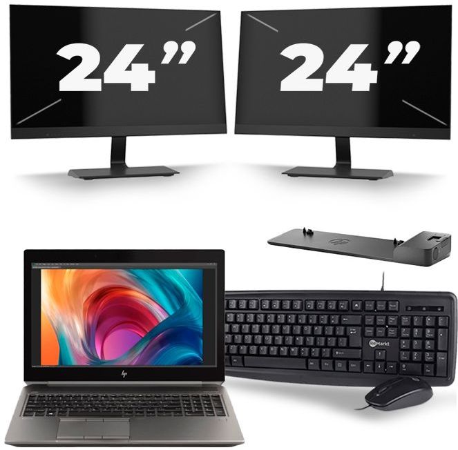 HP ZBook 15 G6 - Intel Core i9-9e Generatie - 15 inch - 16GB RAM - 512GB SSD - Windows 11 Home + 2x 24 inch Monitor Zichtbaar gebruikt