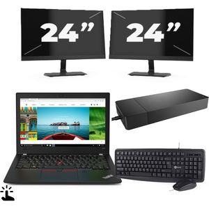 Lenovo ThinkPad A285 - AMD Ryzen 5 2500U - 12 inch - Touch - 8GB RAM - 256GB SSD - Windows 11 Home + 2x 24 inch Monitor Zichtbare schade