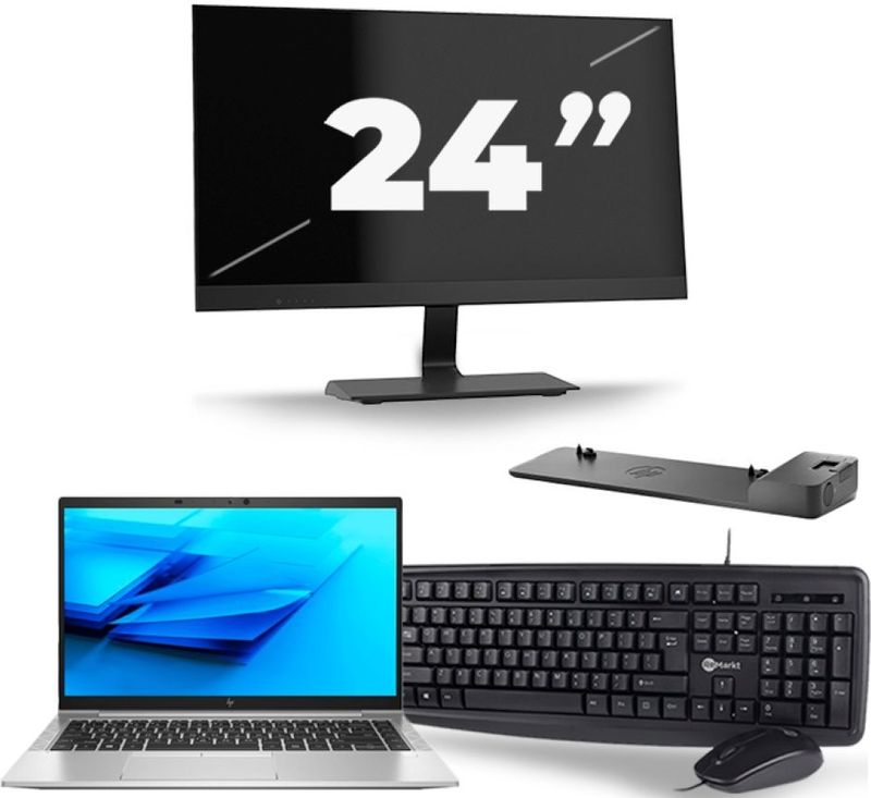 HP EliteBook 840 G7 - Intel Core i5-10e Generatie - 14 inch - 16GB RAM - 256GB SSD - Windows 11 + 1x 24 inch Monitor Zichtbare schade
