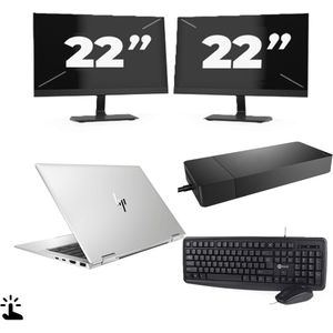 HP EliteBook x360 1040 G7 - Intel Core i7-10e Generatie - 14 inch - Touch - 16GB RAM - 256GB SSD - Windows 11 + 2x 22 inch Monitor Nette Staat