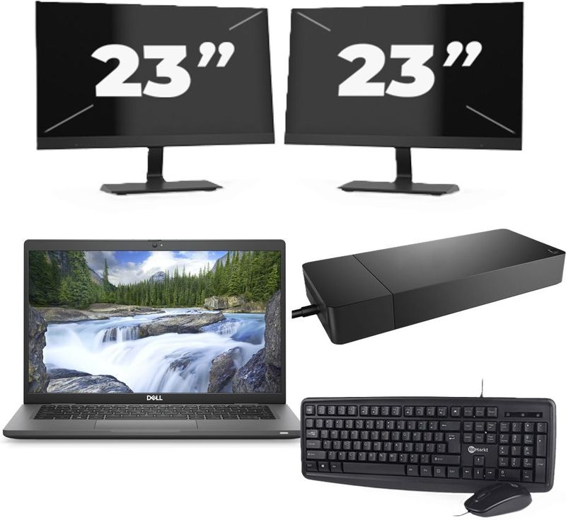 Dell Latitude 7330 - Intel Core i5-12e Generatie - 13 inch - 16GB RAM - 256GB SSD - Windows 11 Home + 2x 23 inch Monitor Zichtbaar gebruikt