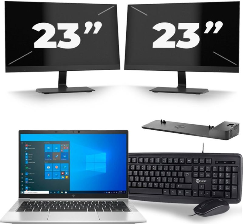 HP EliteBook 830 G8 - Intel Core i5-11e Generatie - 13 inch - 16GB RAM - 256GB SSD - Windows 11 + 2x 23 inch Monitor Zichtbaar gebruikt