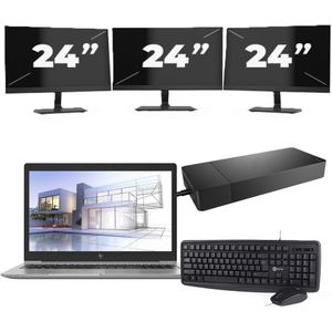 HP ZBook 15u G5 - Intel Core i7-8e Generatie - 15 inch - 16GB RAM - 256GB SSD - Windows 11 + 3x 24 inch Monitor Nette Staat