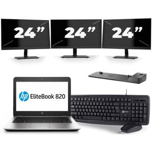 HP EliteBook 820 G4 - Intel Core i5-7e Generatie - 12 inch - 8GB RAM - 256GB SSD - Windows 11 + 3x 24 inch Monitor Zichtbaar gebruikt
