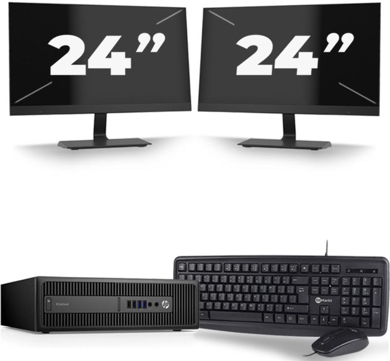 HP ProDesk 600 G3 USFF - Intel Core i5-7e Generatie - 8GB RAM - 256GB SSD - Windows 11 + 2x 24 inch Monitor Nette Staat