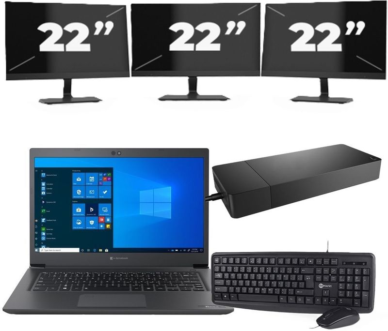 Dynabook Dynabook Tecra A40-G - Intel Core i3-8e Generatie - 14 inch - 8GB RAM - 256GB SSD - Windows 11 Home + 3x 22 inch Monitor Nette Staat