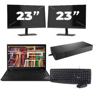 Lenovo ThinkPad T15 - Intel Core i7-10e Generatie - 15 inch - 16GB RAM - 256GB SSD - Windows 11 Home + 2x 23 inch Monitor Nette Staat