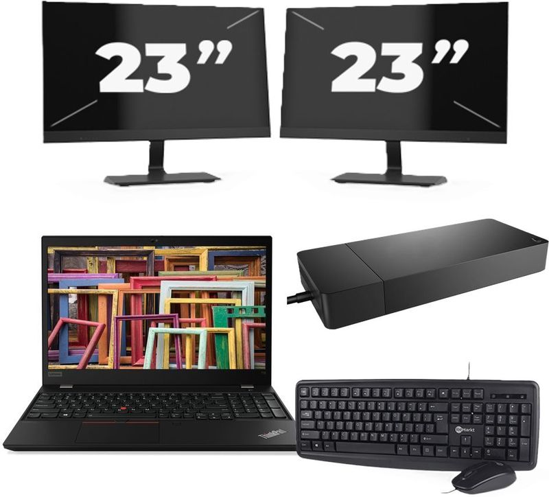 Lenovo ThinkPad T15 - Intel Core i7-10e Generatie - 15 inch - 16GB RAM - 256GB SSD - Windows 11 Home + 2x 23 inch Monitor Nette Staat