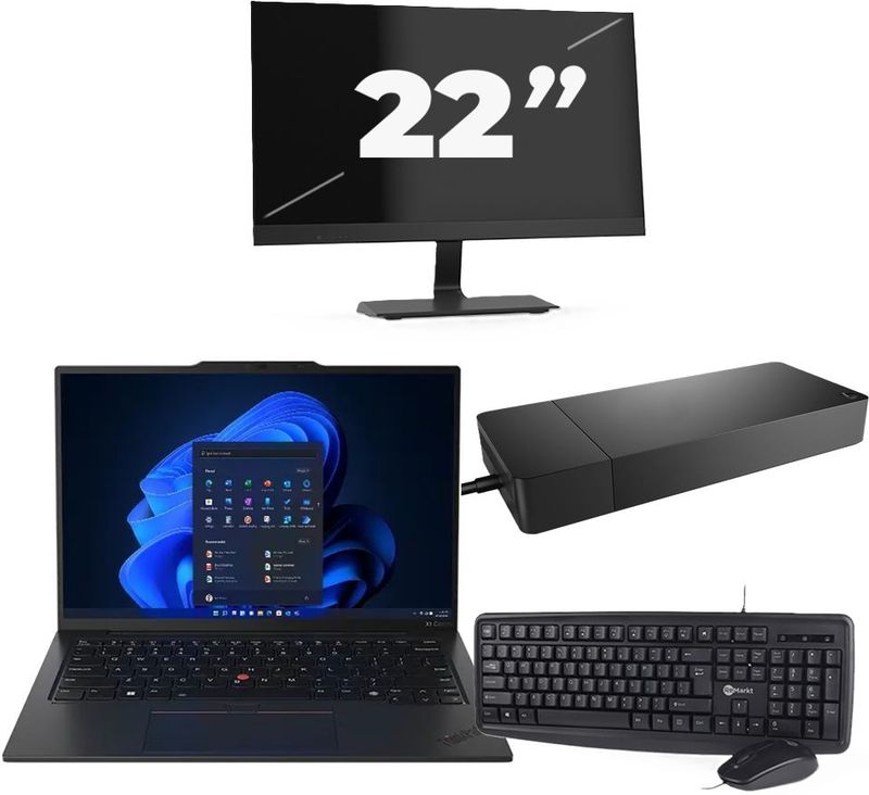 Lenovo ThinkPad X1C - Intel Core i5-6e Generatie - 14 inch - 8GB RAM - 256GB SSD - Windows 11 Home + 1x 22 inch Monitor Zichtbaar gebruikt