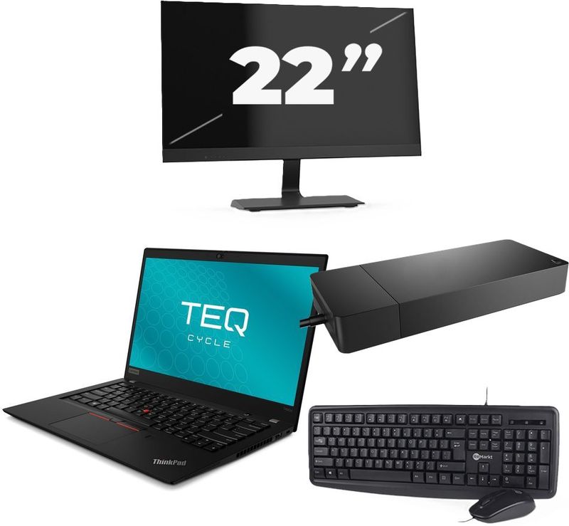 Lenovo ThinkPad T490s - Intel Core i7-8e Generatie - 14 inch - 16GB RAM - 256GB SSD - Windows 11 Home + 1x 22 inch Monitor Zichtbare schade