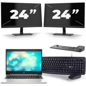 HP ProBook 440 G7 - Intel Core i5-10e Generatie - 14 inch - 8GB RAM - 256GB SSD - Windows 11 + 2x 24 inch Monitor Nette Staat
