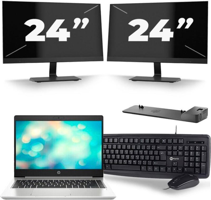 HP ProBook 440 G7 - Intel Core i5-10e Generatie - 14 inch - 8GB RAM - 256GB SSD - Windows 11 + 2x 24 inch Monitor Nette Staat