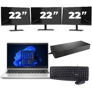 HP ProBook 445 G8 - AMD Ryzen 5 5600U - 14 inch - 16GB RAM - 256GB SSD - Windows 11 Home + 3x 22 inch Monitor Zichtbaar gebruikt