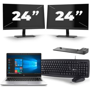 HP EliteBook 745 G6 - AMD Ryzen 3 3300U - 14 inch - 16GB RAM - 256GB SSD - Windows 11 Home + 2x 24 inch Monitor Zichtbaar gebruikt