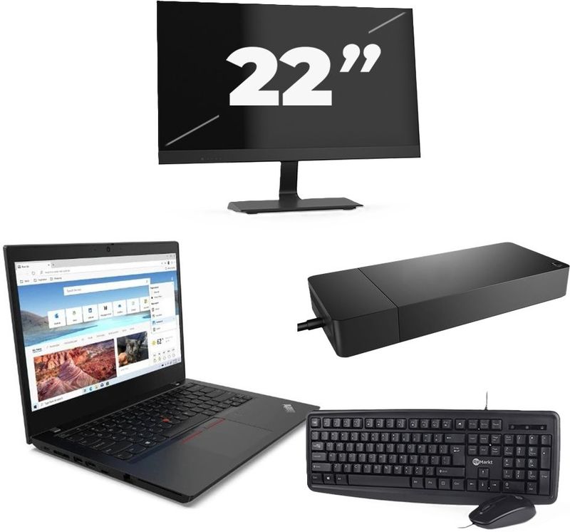 Lenovo ThinkPad L14 Gen 2 - Intel Core i5-11e Generatie - 14 inch - 16GB RAM - 256GB SSD - Windows 11 Home + 1x 22 inch Monitor Zichtbaar gebruikt