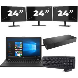 HP Laptop 15-BW000 - AMD A6-9220 - 15 inch - 8GB RAM - 256GB SSD - Windows 10 Home + 3x 24 inch Monitor Zichtbare schade